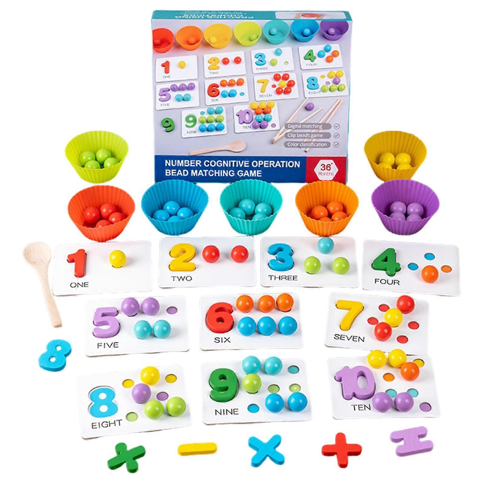 Math Beads Counting Toy for Number Recognition, 8.27x7.09x1.97 Inches, Colorful Educational Tool, Child-Safe Materials