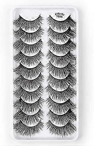 10 paires de faux cils kit, 3D faux cils naturel long moelleux Wispies cils oeils, fait à la main réutilisable bande souple faux cils luxe noir maquillage oculaire