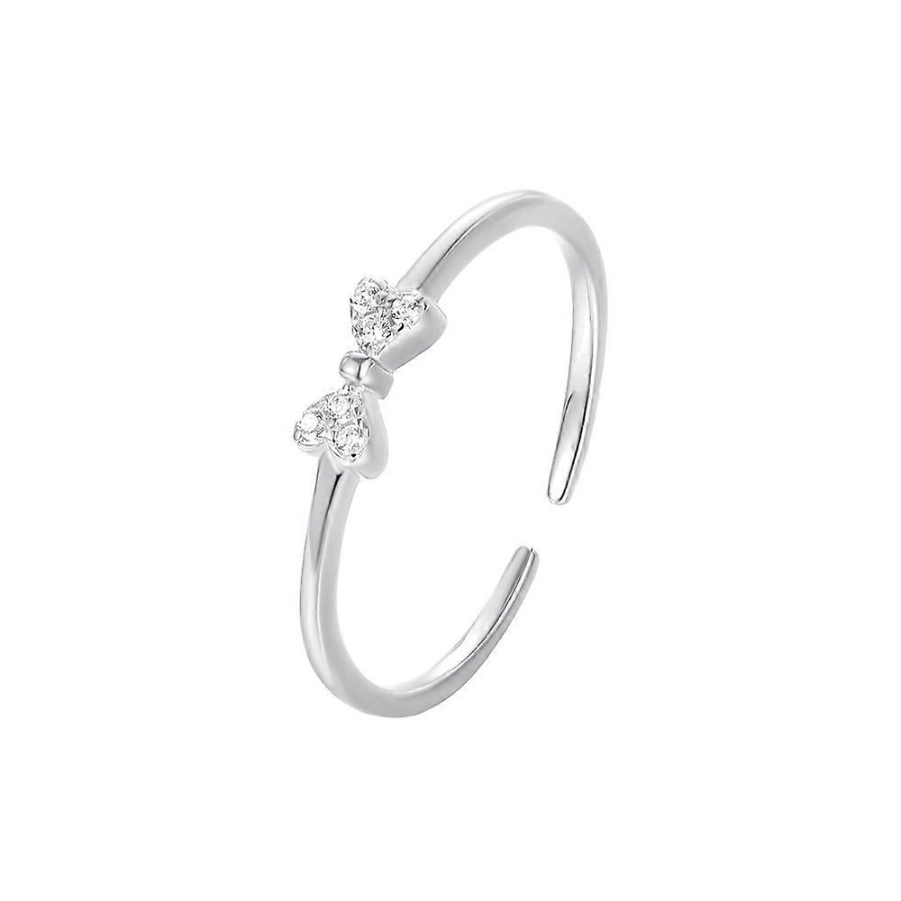 Ring, Women's S925 Sterling Silver Bowknot Bowtie Ring with Micro-inlaid Zircon, Open Adjustable Daily Commute