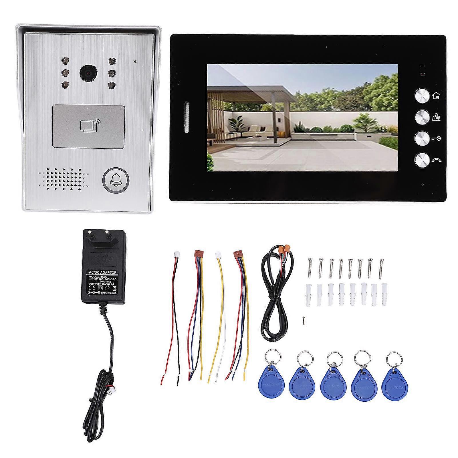 Wireless Video System 120° Wide Angle One Touch Unlocking Doorbell Camera 7 Inch Display Screen with 5 Access Cards for Home Villa