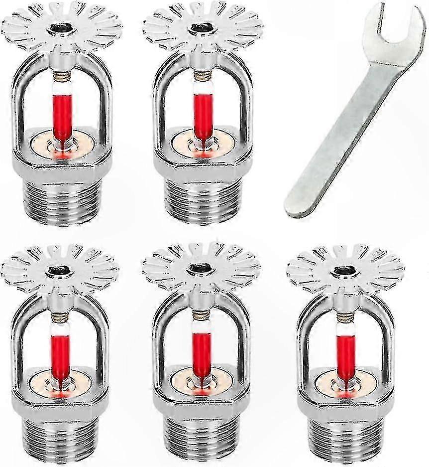 5-Piece Fire Sprinkler Head Kit with Wrench, 155 Pendent Style, 1/2" Thread, 68C Quick Response, Water Spray Down, 1/2" NPT for Home and Commercial Us