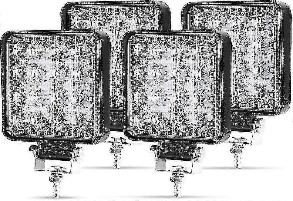 4 x 48 W LED-Arbeitsscheinwerfer, quadratischer Strahler, 12 V, 24 V, LED-Scheinwerfer mit großer Reichweite, IP67, Spot-Flutlicht, Rückfahrlicht für Auto, LKW, Traktor, SUV, Boot (4 Stück)