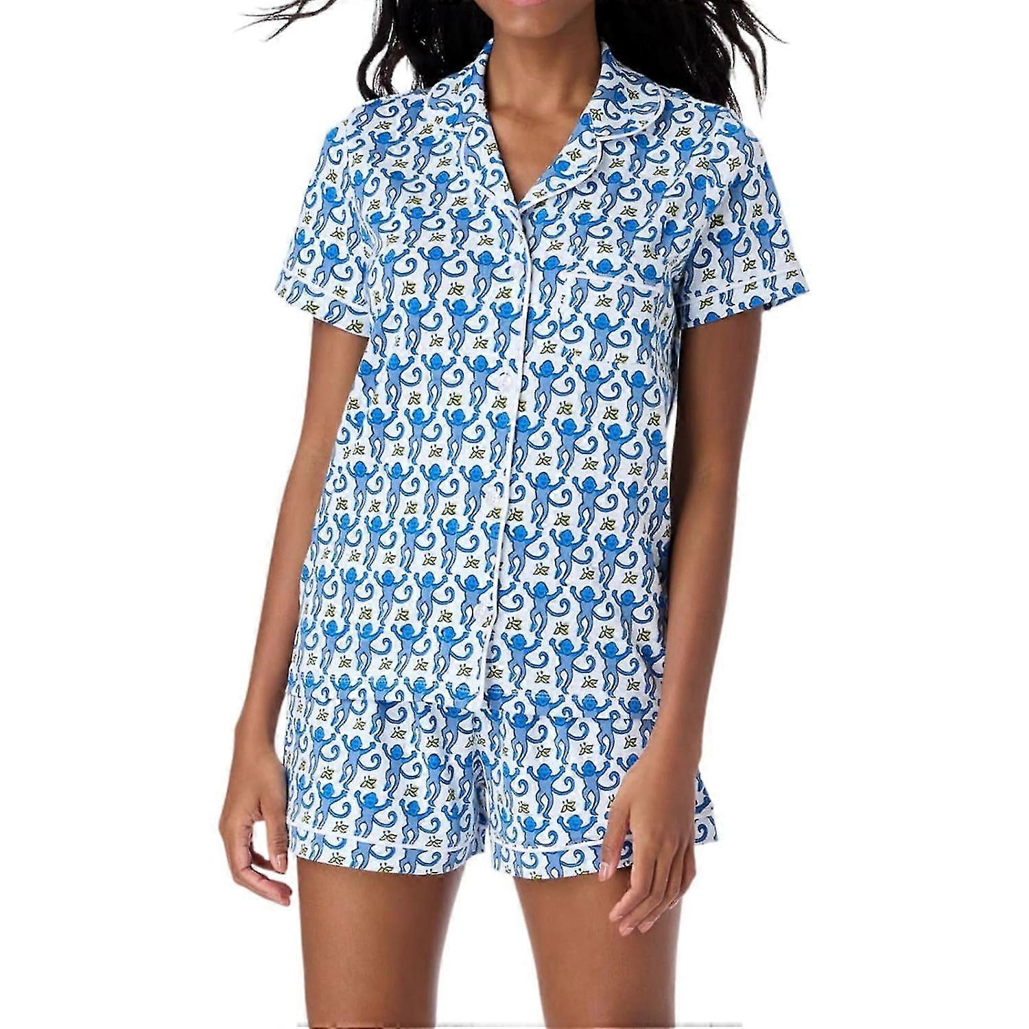 2-delt pyjamassæt til kvinder med abeshorts, Y2k Preppy loungewear