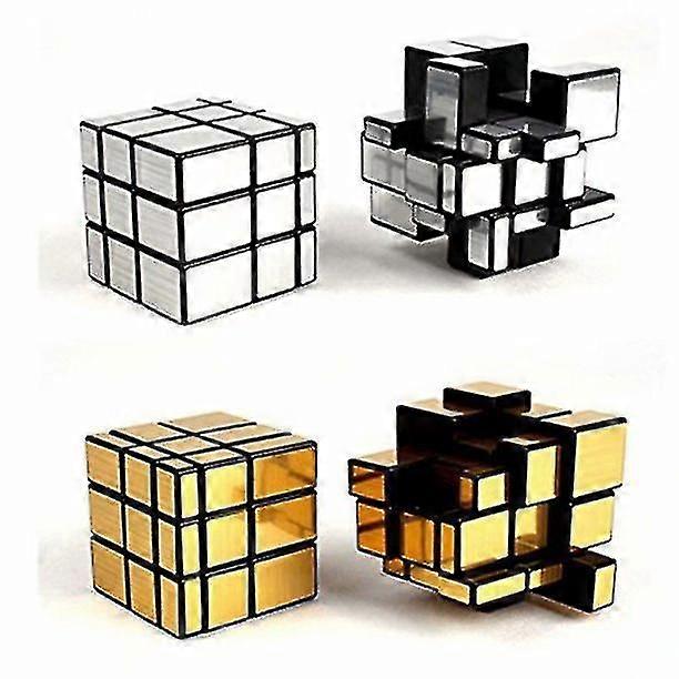 Mirror Speed Cube Puzzle 3x3x3 Gold And Silver Mirror Magic Cube Irregular Speedcubing Set 2 Pack (bebetter)