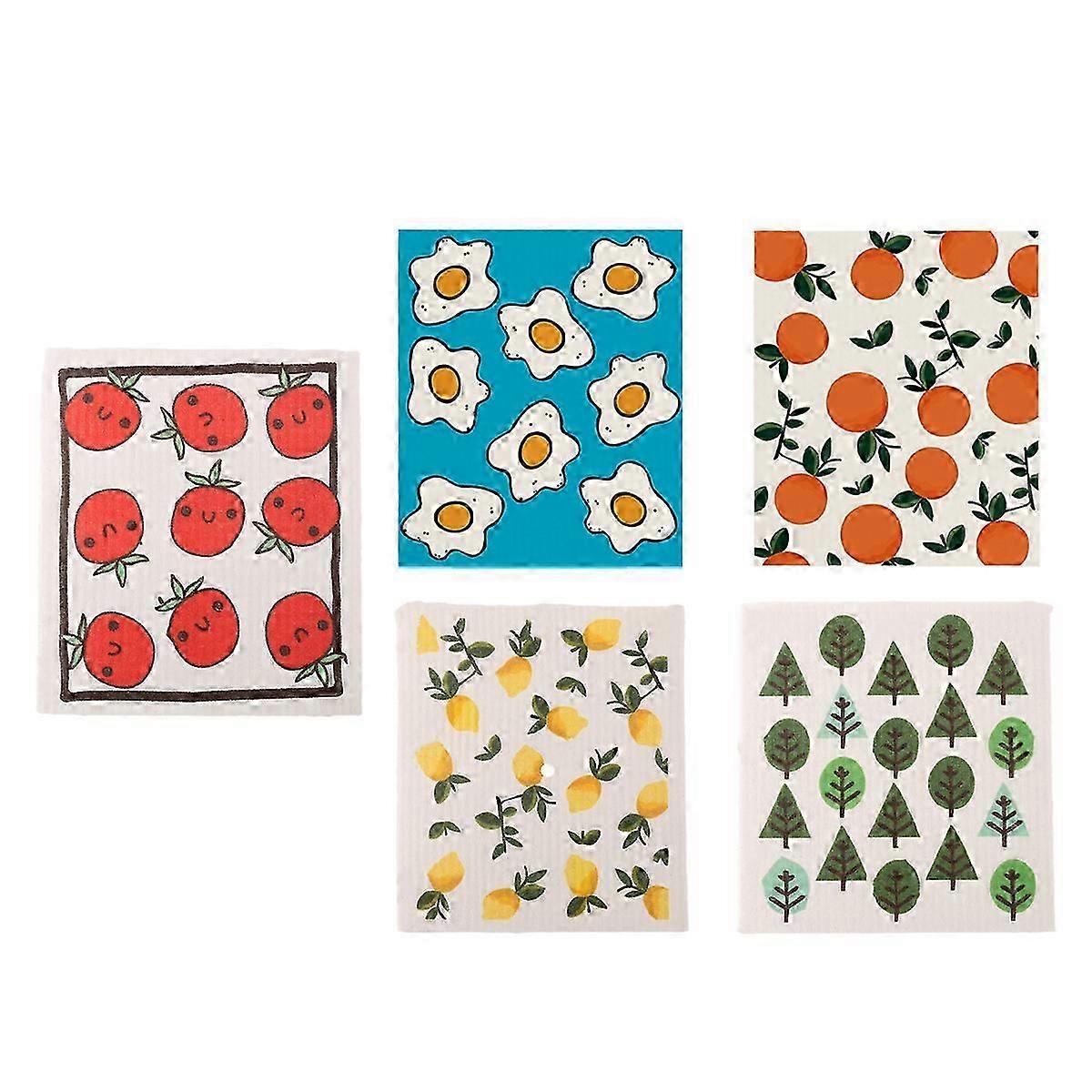 Swedish Dishcloths for Kitchen | 5 Pack Watercolor Swedish Dish Towels | Cellulose Sponge Cloths | Non-Scratch Reusable Paper Towels Washable | No