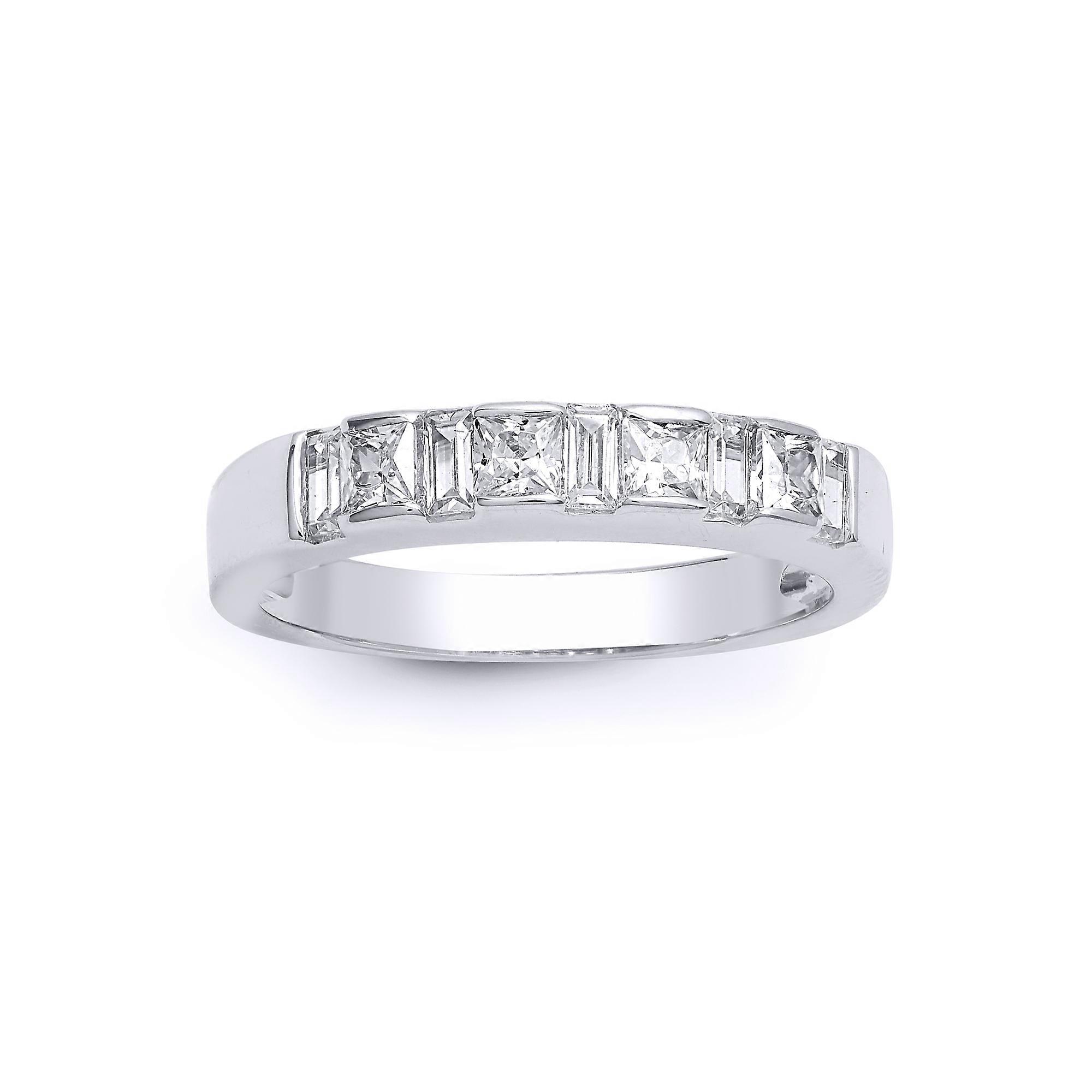 Jewelco London 18K 白金通道镶嵌公主 G SI1 0.87 克拉钻石交替条永恒戒指 3.5 毫米