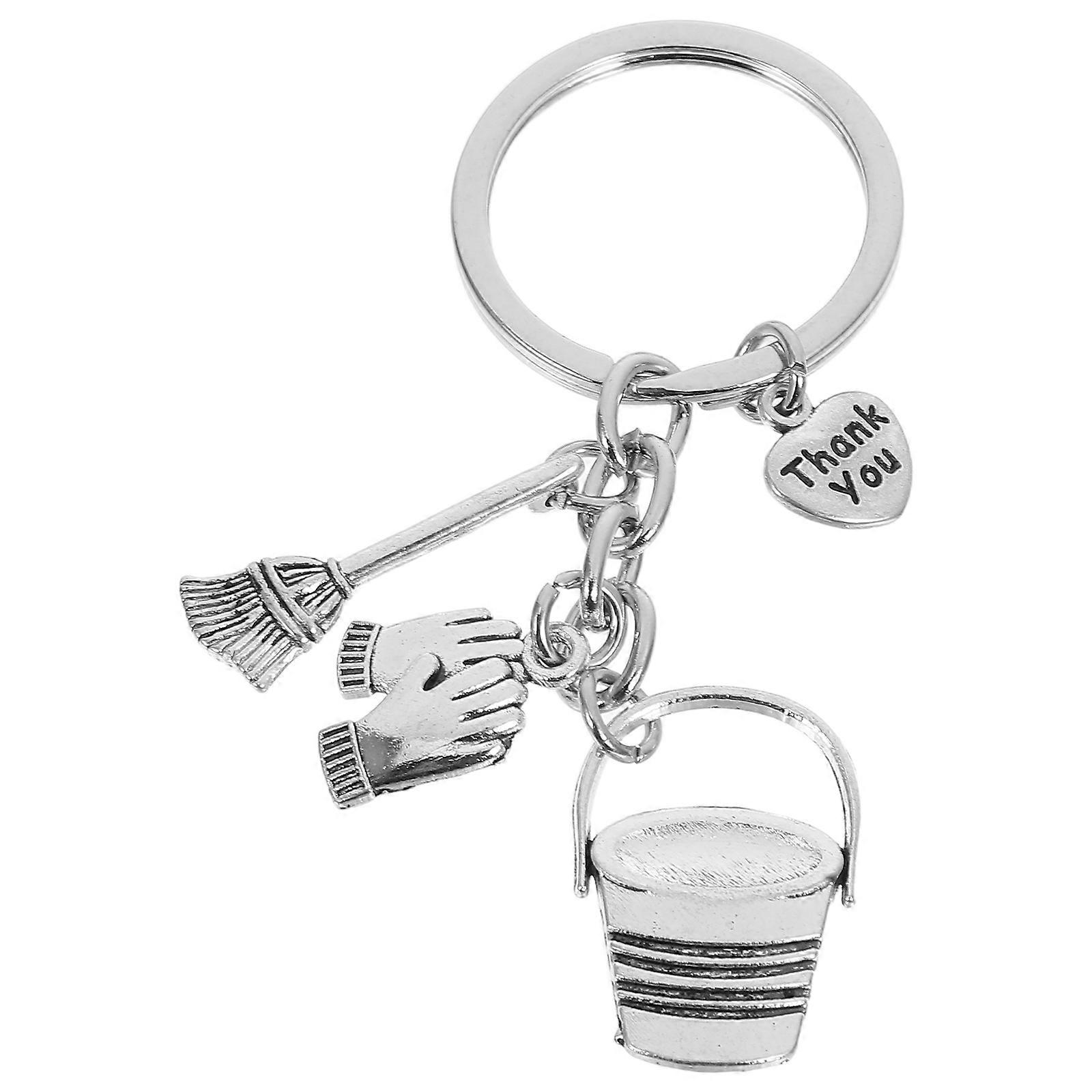 Housekeeping Keychain Featuring Bucket Broom and Gloves Charm