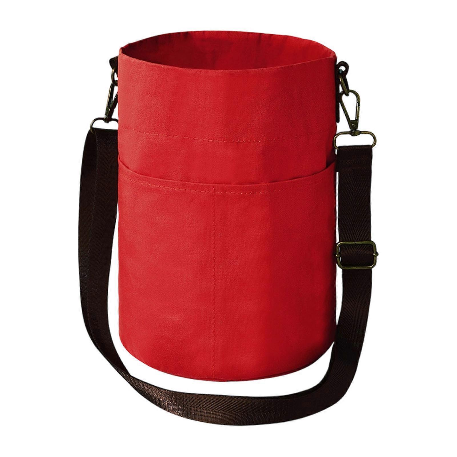 Portable Drawstring Shoulder Bag for Knitting Tool Storage and Cosmetic Organization  red