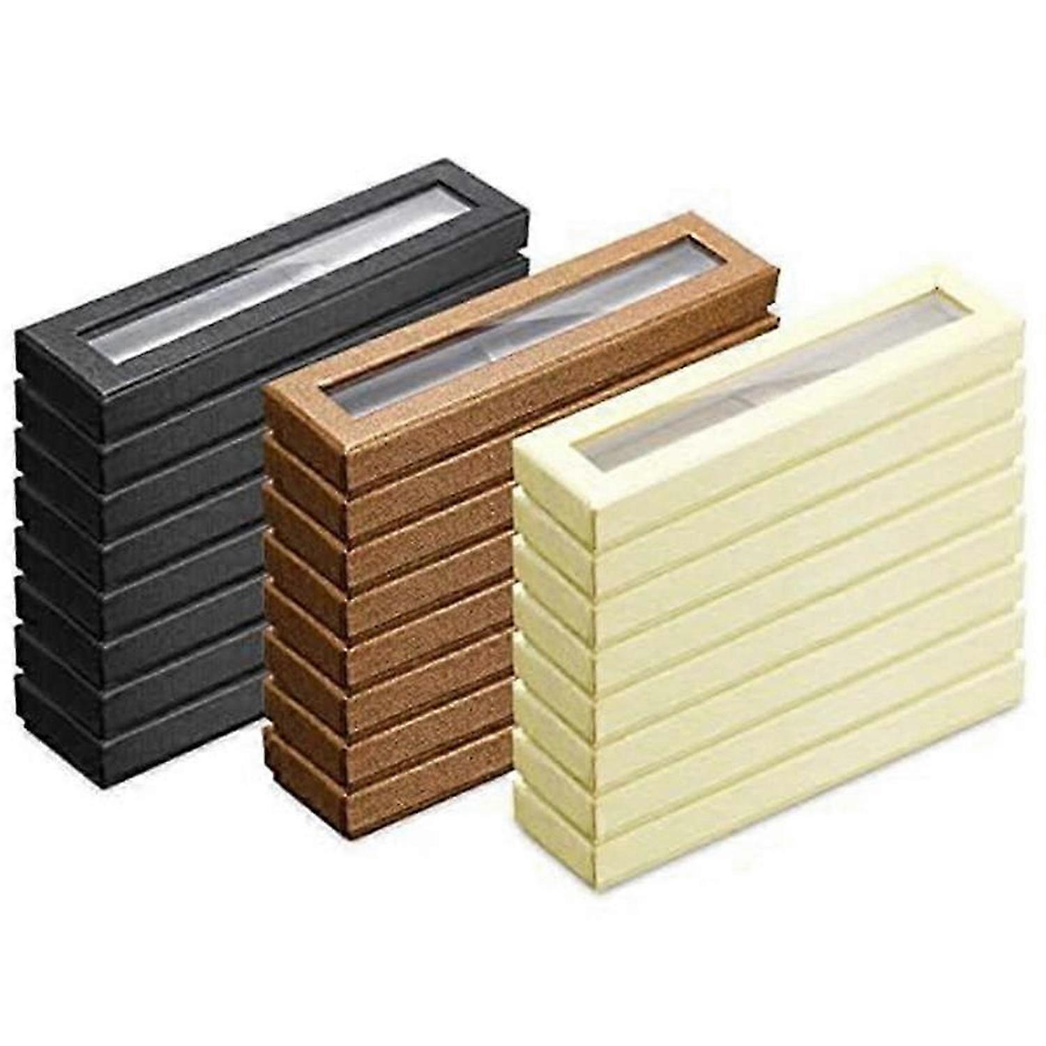 24 Pcs Pen Gift Box Empty Pen Cases with Clear Lid Pen Display for Packing (Black, Beige, Bronze)