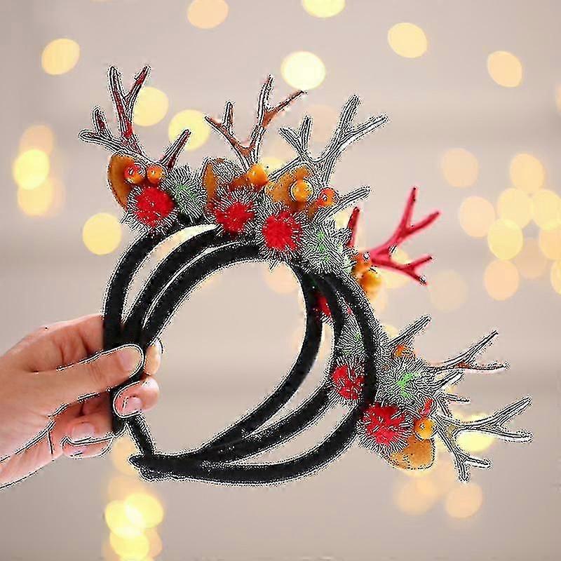 3 Pack Headbands, Reindeer Antler Santa Hat Headbands For Holiday Parties