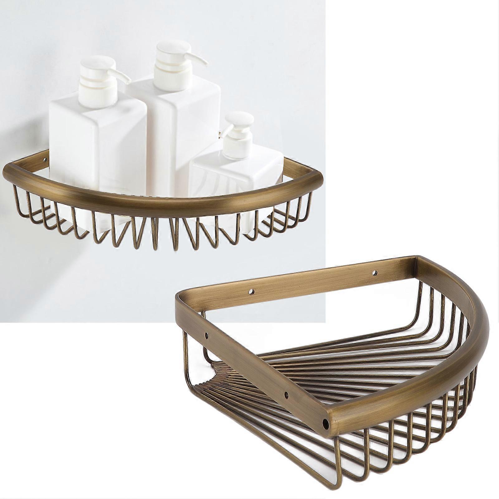 Vintage Brass Corner Shower Caddy Triangular Storage Rack Shelf