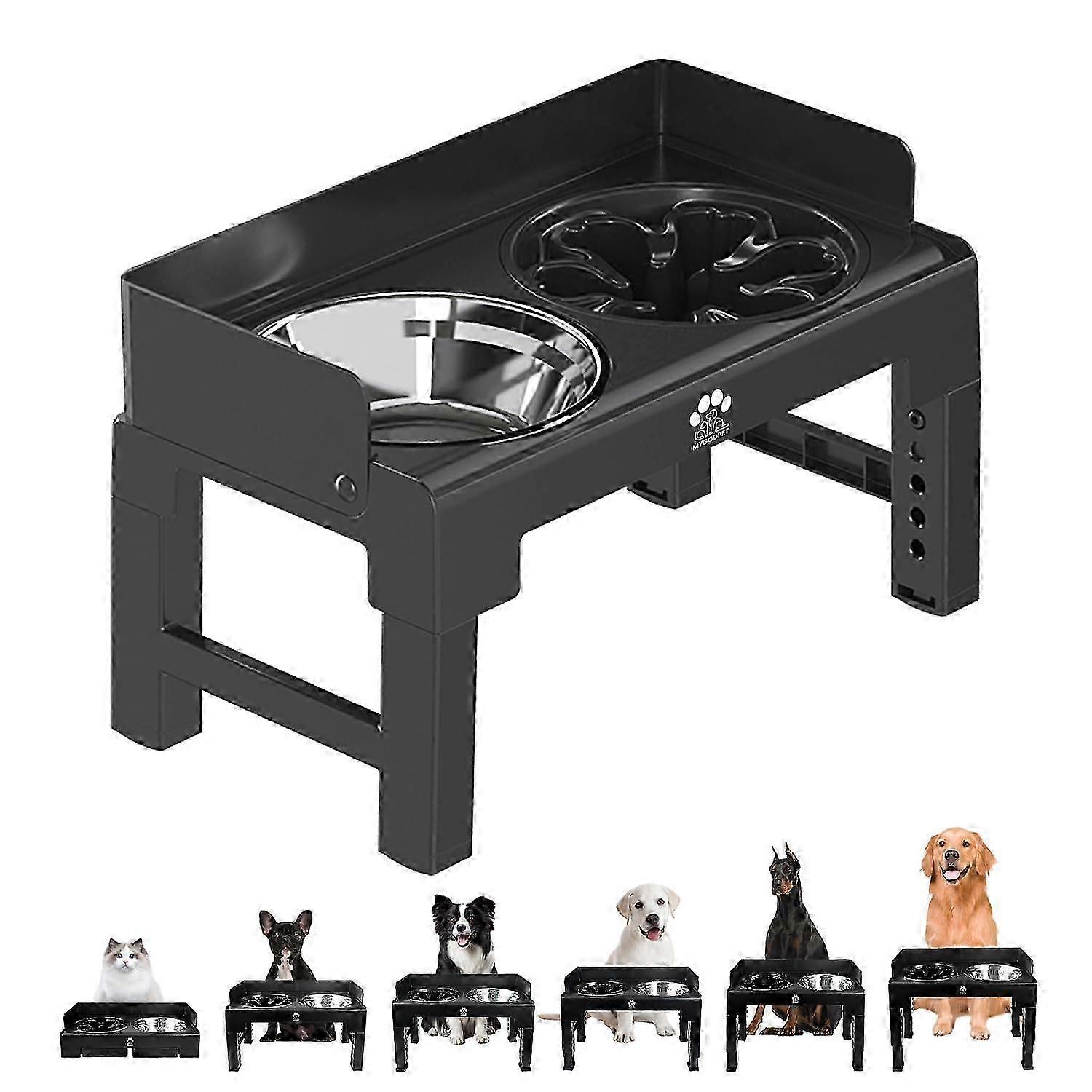 Elevated Dog Bowls 6 Height Adjustable Raised Dog Bowl Stand with Stainless Steel and Slow Feeder 2025