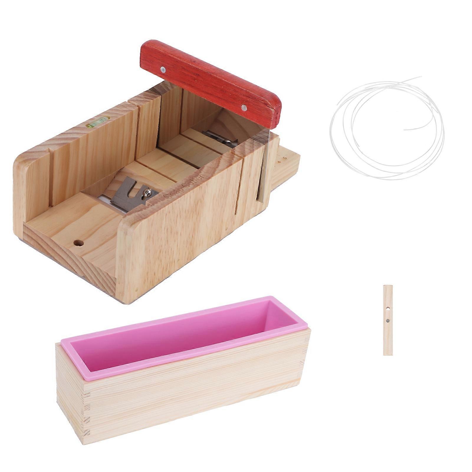 DIY Handmade Soap Making Tools Set with Pink Strip Mold, Rectangular Cutter, and 2 Knives for Home Use