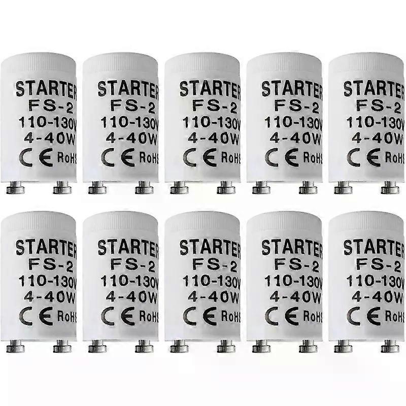 Fluorescent Starter 4-40W T8 10 Count Indoor Long Lasting 11E+2V AC Compatible with FS-2 FS-5 Preheat Fluorescent