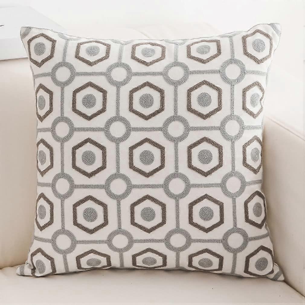 Linen Square Decorative Pillow Cases 45cm x 45cm, Gray Hexagon Pattern, Linen Fabric, Living Room Sofa Cushion Cover