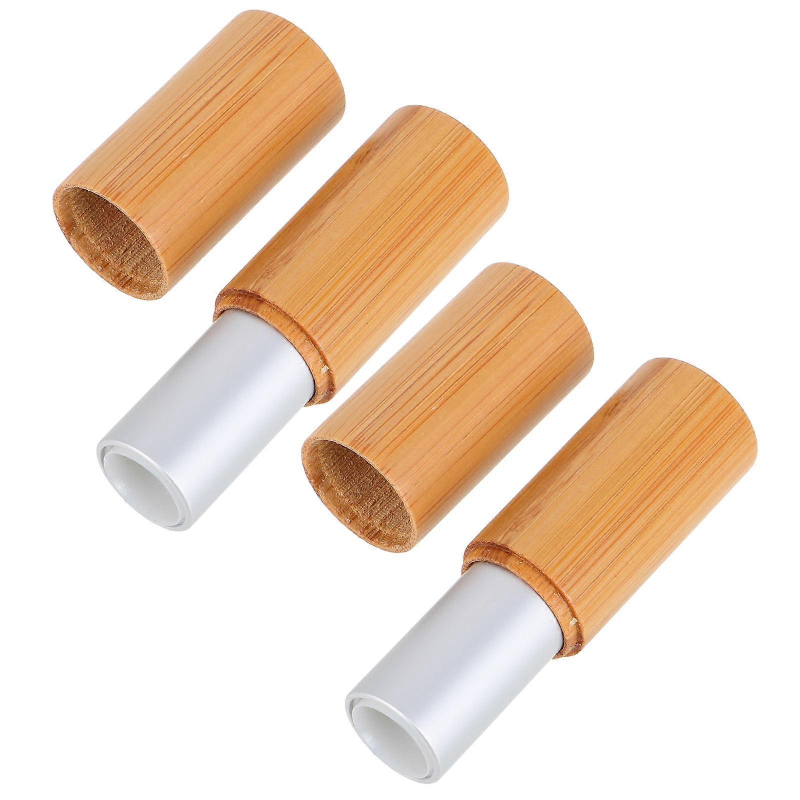 10 Pcs Refillable Bamboo Lipstick Containers Ideal For Travel And Home Use Makeup Enthusiasts Cylindrical Shape Elegant Appearance