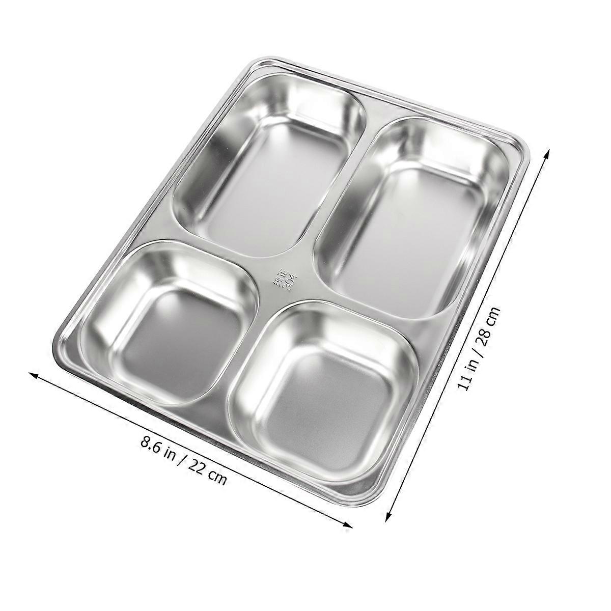 Elegant Silver Dinner Tray Four Grid Split Food Plate General Users 28x22cm Drop-proof 1Pack