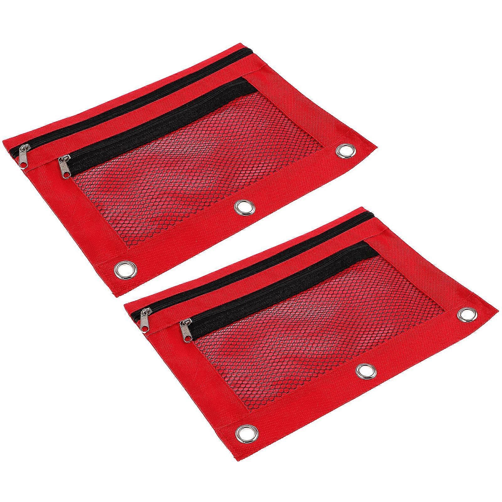 Zipper Pencil Cases Binder Pencil Pouches for Storage Red Mesh Design 8Pcs