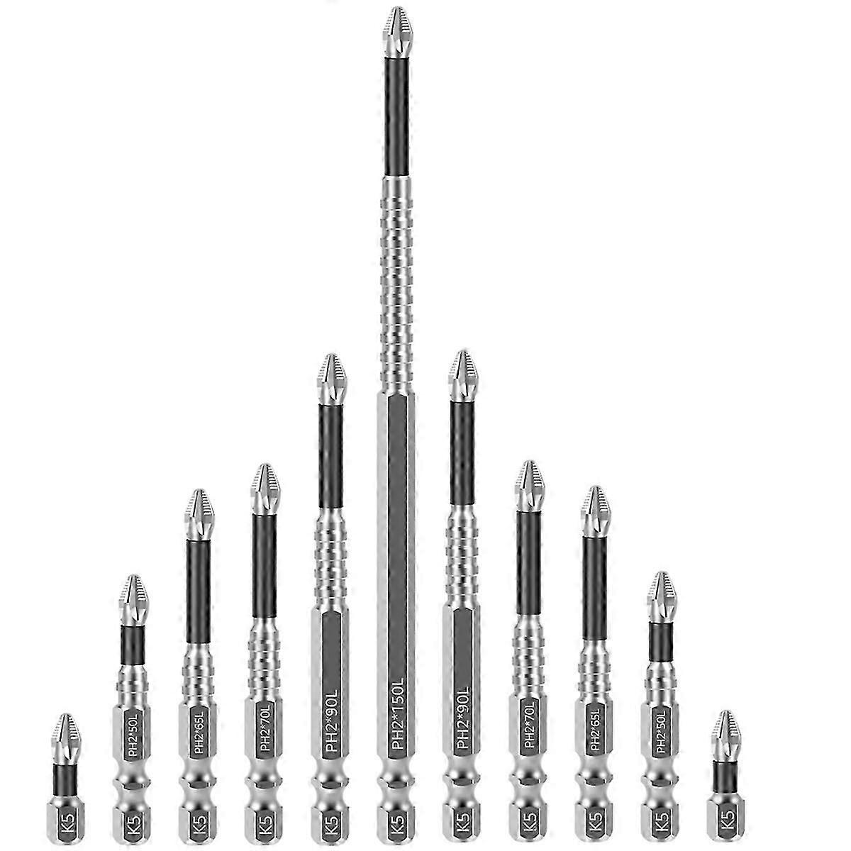 11Pcs Driver Bit K5 Impact Screwdriver Bits Anti-Slip Magnetic Drill Bits TeethPhillips CrossHead E