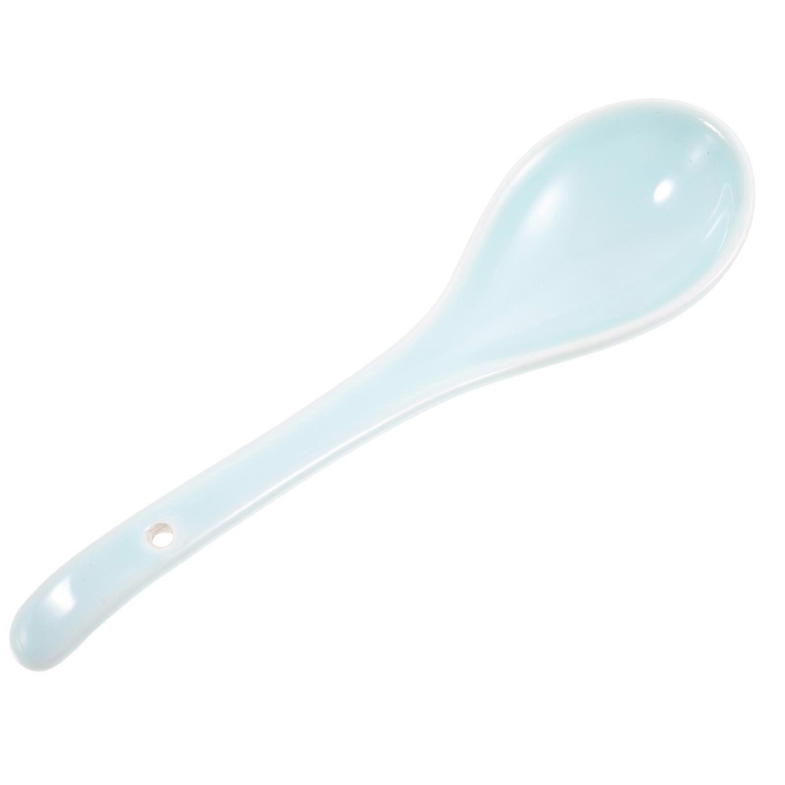 Ceramic Spoon Large Ceramic Soup Spoon Heat-Resistant Tableware For Home Use Stylish And Practical Sky-Blue 2Pcs
