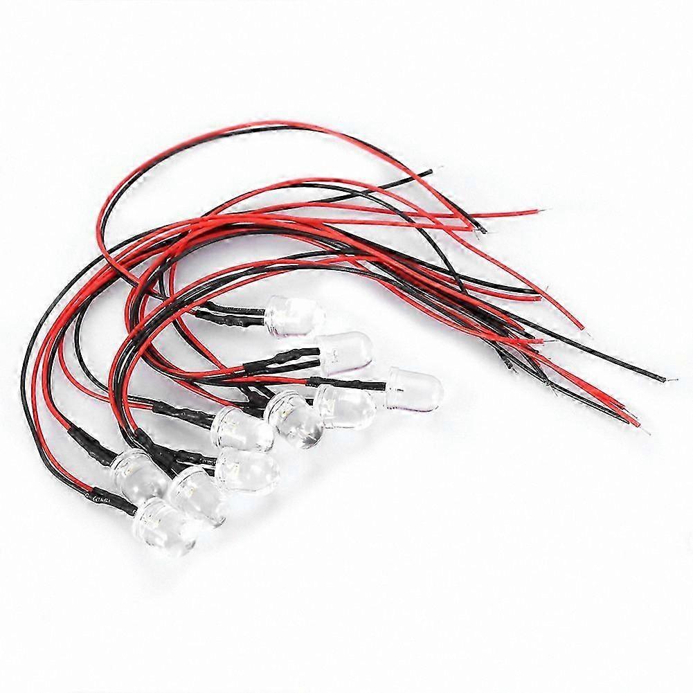10pcs Multicolor LED Lights 12V 10mm Wired Diode 20cm Cable 0.06W Green