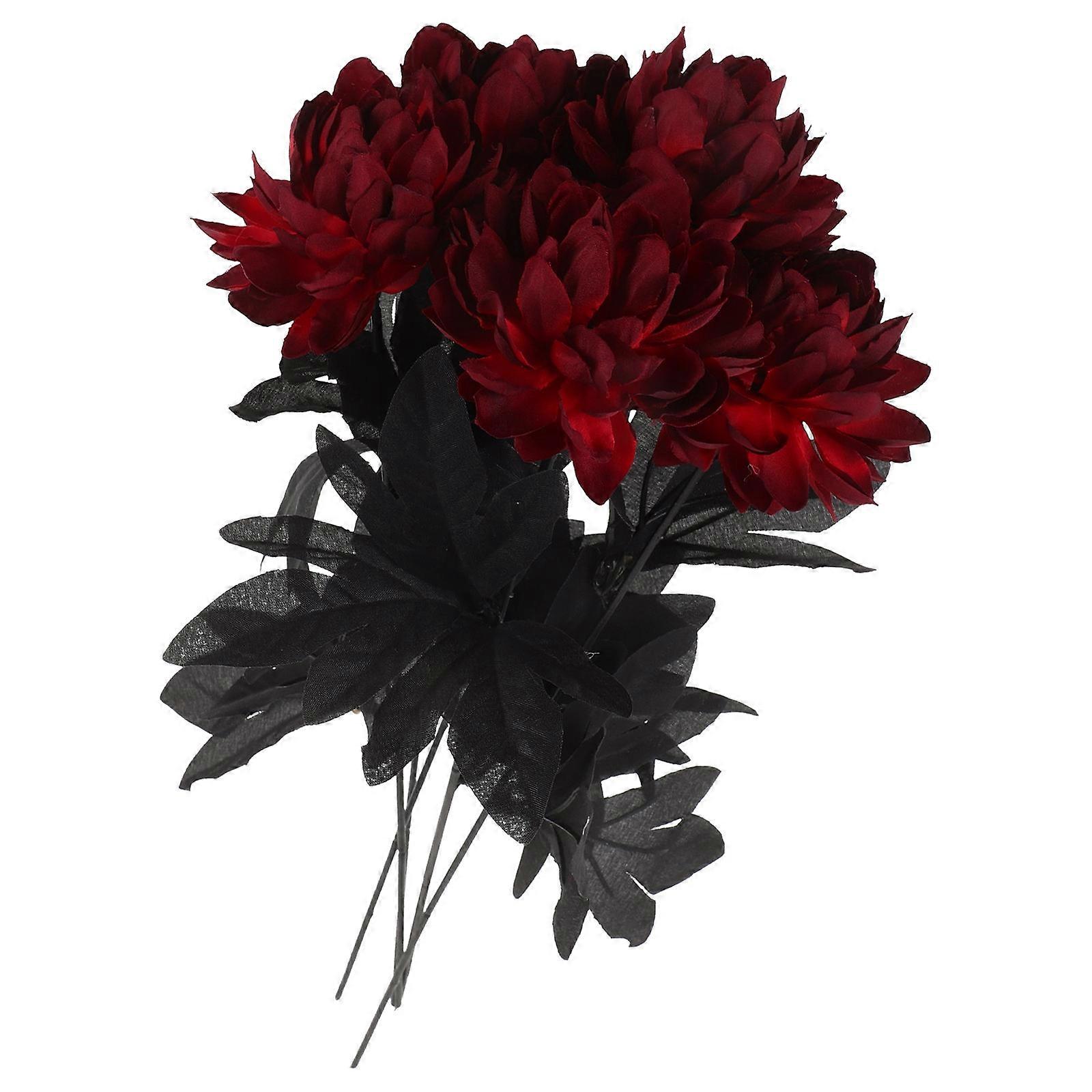 Dark Red Artificial Dahlia Bouquet for Home Decor with 25Pcs Stems