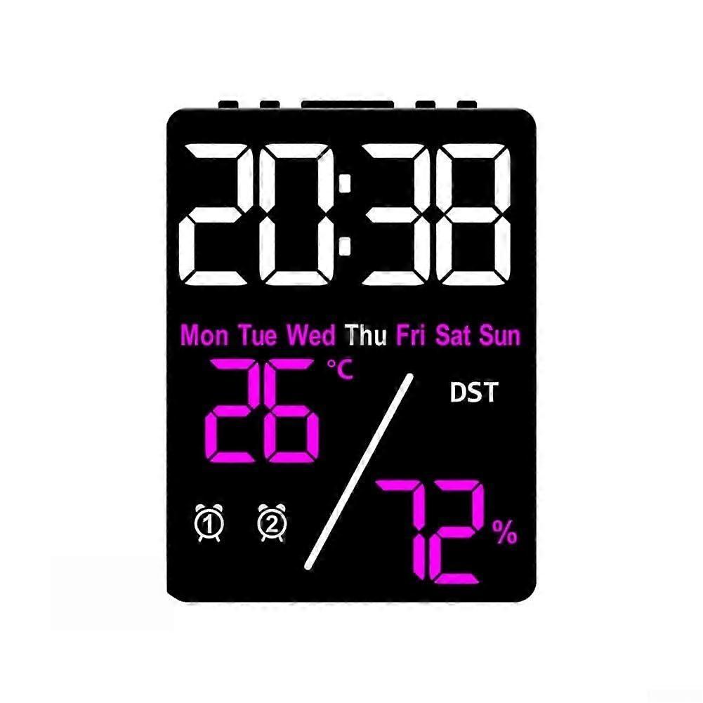 Electronic Clock Time Temperature Humidity Display Large Screen Adjustable Brightness Easy To Use Black Shell Rose Red