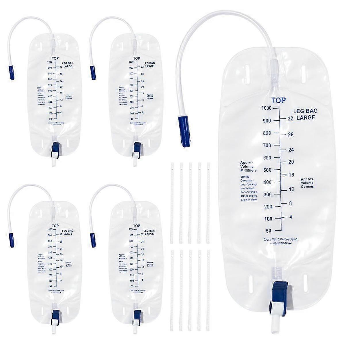 Urinpåse för dränage 1000 ml kateterbenpåse, 5-pack kateterbenpåsar_c*