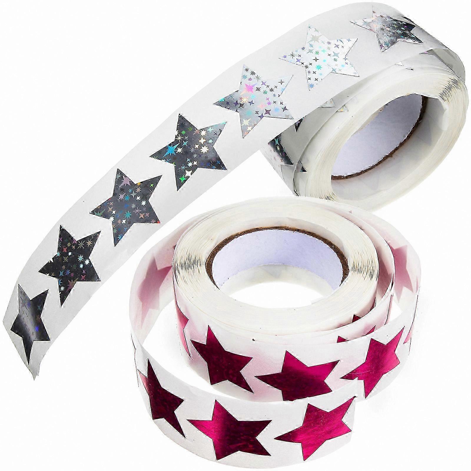 Self-Adhesive Glitter Star Stickers, 2 Rolls, Reward Labels for School Projects and Sealing