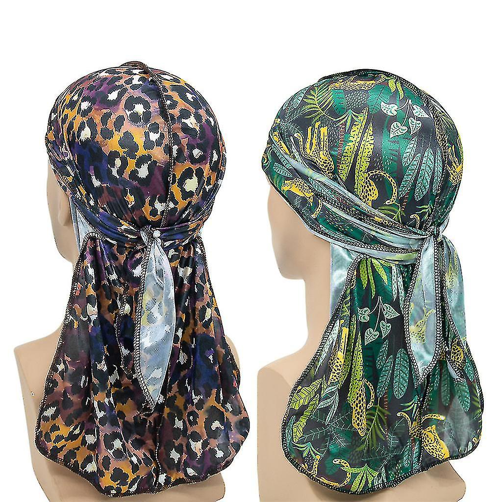 2pcs Silky Durags Pack For Men Waves, Satin Doo Rag