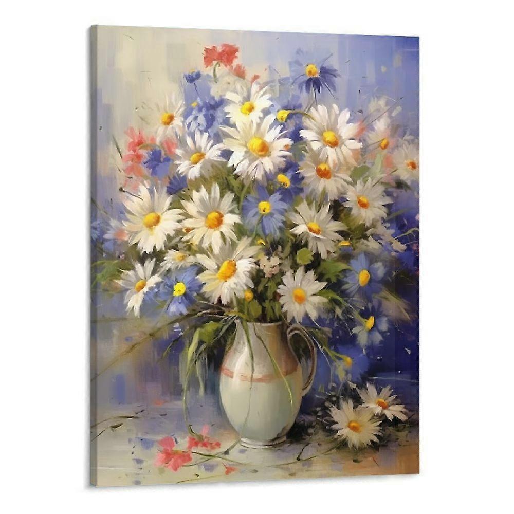 Päivänkakkara maljakon seinätaiteessa keltainen ja sininen kukka-ouyab425