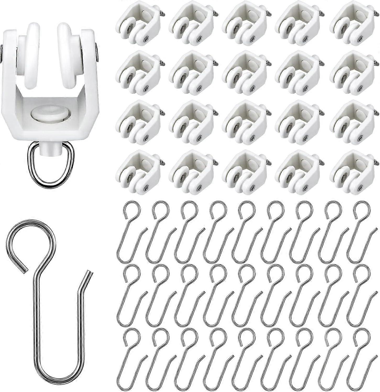 Curtain Track Rollers, 50pcs Drapery Rail Sliding Pulley with 50pcs S-Shaped