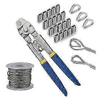 Wire Rope Crimping Tool,50FT Wire Rope,Wire Crimping Tool Kit with 200PCS Aluminum Crimping Loop Sl