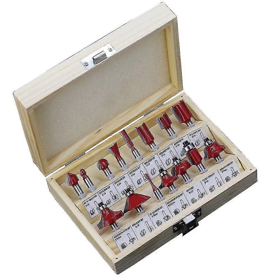 router bit set 15 pcs tungsten carbide with wood case
