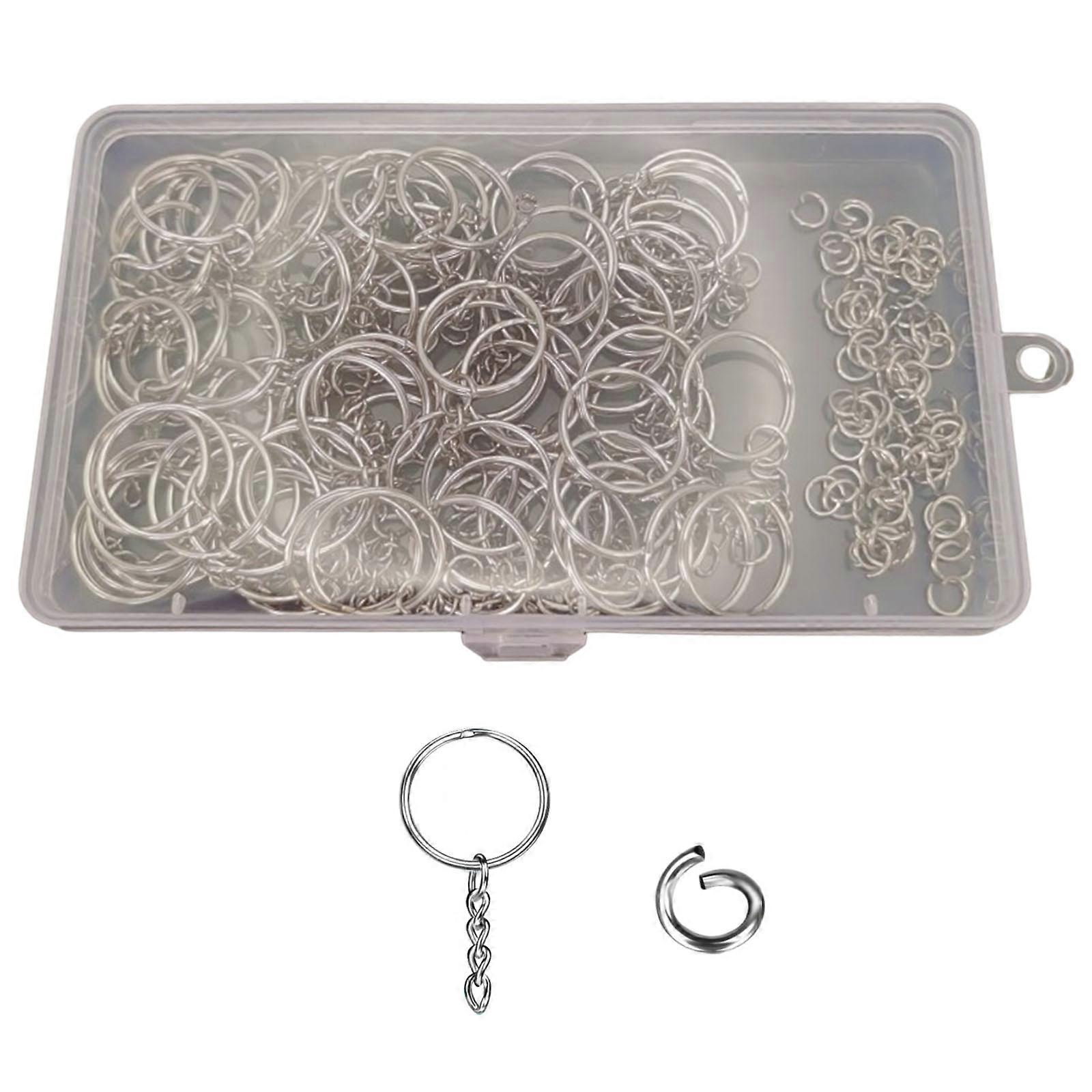 160pc Split Keyrings with Chain 25mm and Open Jump Rings Connector Silver Color Metal Parts DIY Jewelry Making Accessory Multicolor