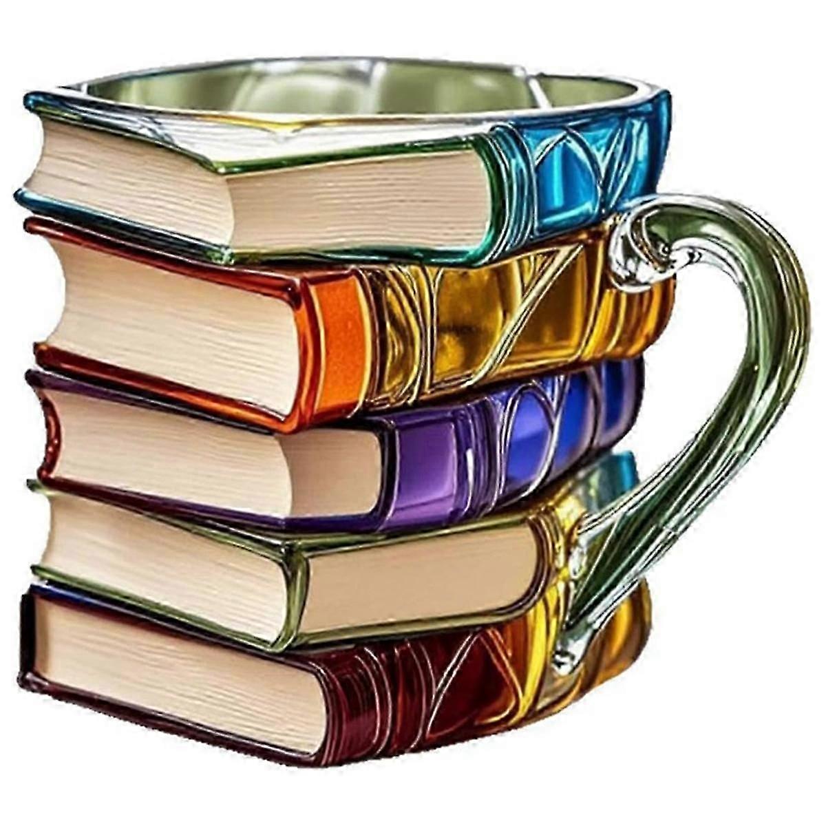 unique 3D Painted Book Coffee Mug Library Cup Desk Bookshelf Decor