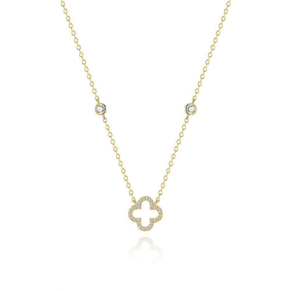 18K Gold Plated 925 Sterling Silver Clover Pendant Necklace with Zirconia