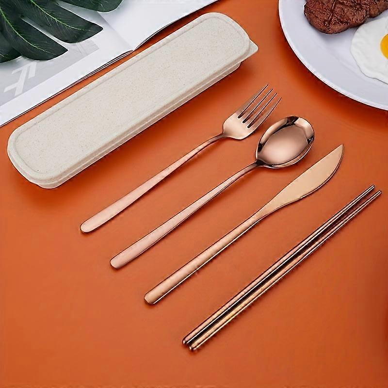 4-Piece Stainless Steel Cutlery Set - Durable Travel Tableware with Knife, Fork, Spoon, Chopsticks - Portable Silverware in Compact Box