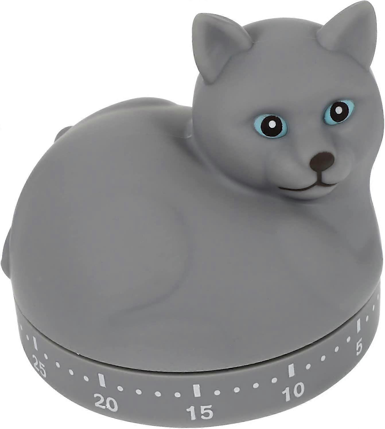 Cat Kitchen Timer Spring 60- Minute Wind Up Dial 360 Rotating Mechanical Timer Countdown Egg Reminder Time Management Tool for Cooking (grey) (1pc