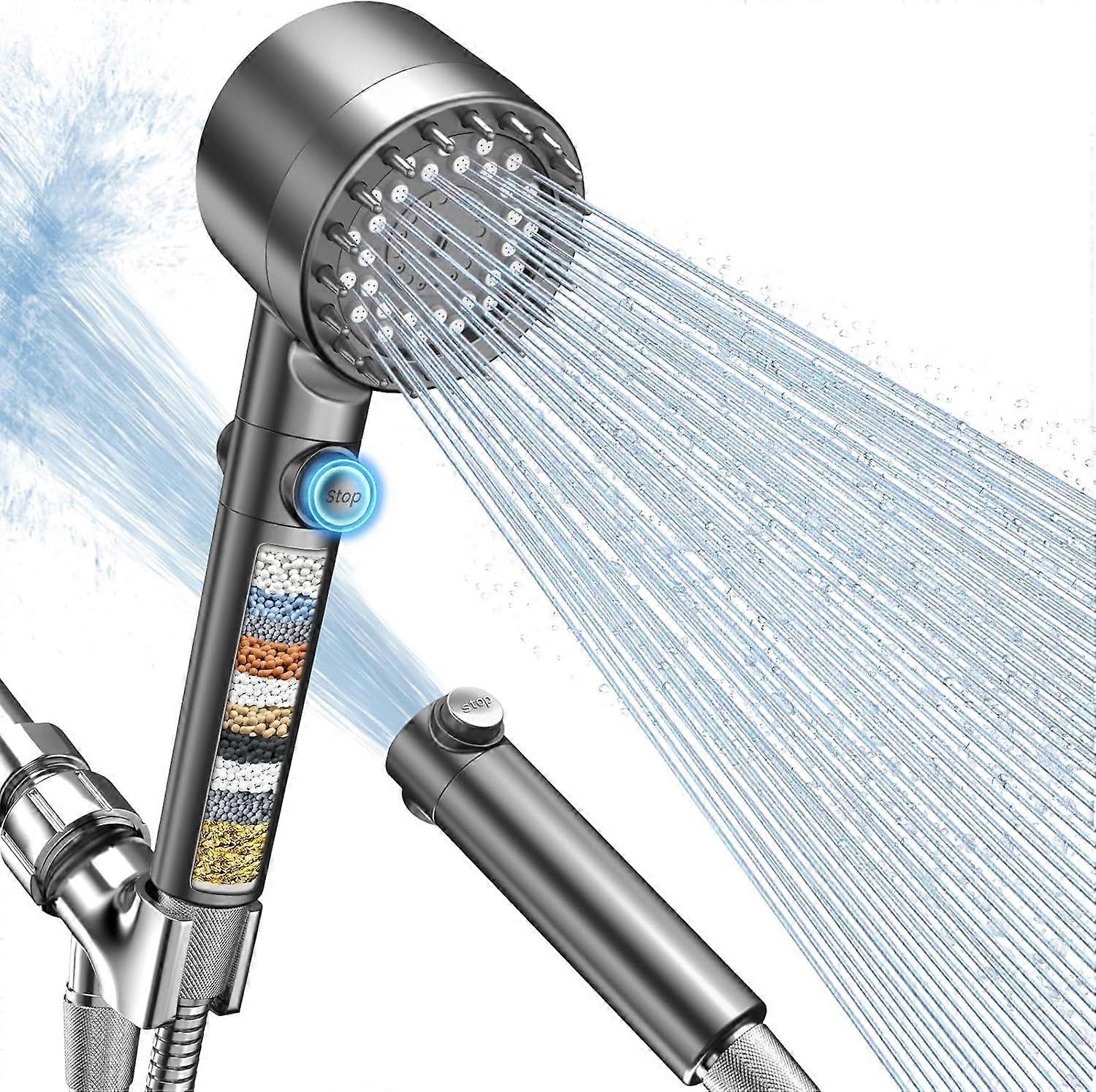 Handheld Filter Shower Head, High Pressure 4-Spray Head with Filter and Upgraded Anti-Clog Nozzle - Pet Bath Switch