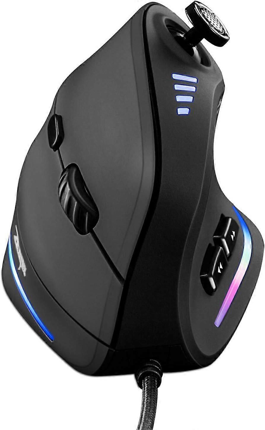 Gaming mouse with 5D joystick, ergonomic mouse with 10000 DPI/11 programmable buttons, wired vertical gaming mouse suitable for PC/laptop/esports/game
