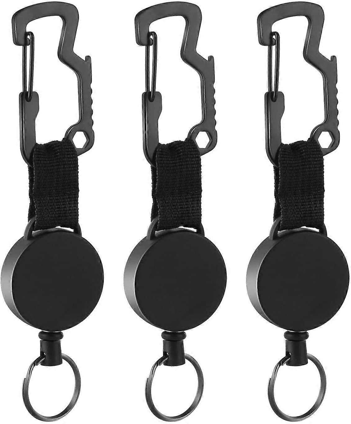 Retractable Key Chain Key-Rings - Heavy Duty Key Holder Belt Clip with Multitool Carabiner, Keychain Lanyard Badge Reels (Pack of 3)