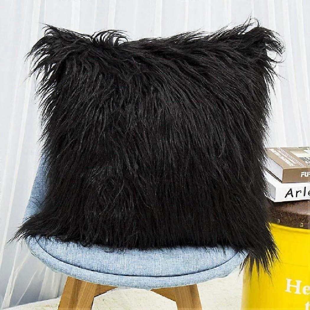 Soft Square Plush Pillow Cover 41x41cm for Sofa Couch and Home Decor in Black