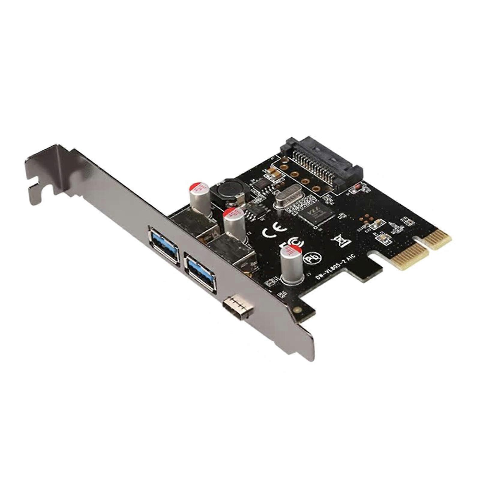PCIE-2A1C to Type C USB 3.1 Front Panel Socket USB 3.0A to PCIE 1X Expansion Card Adapter for Desktop Motherboard Multicolor