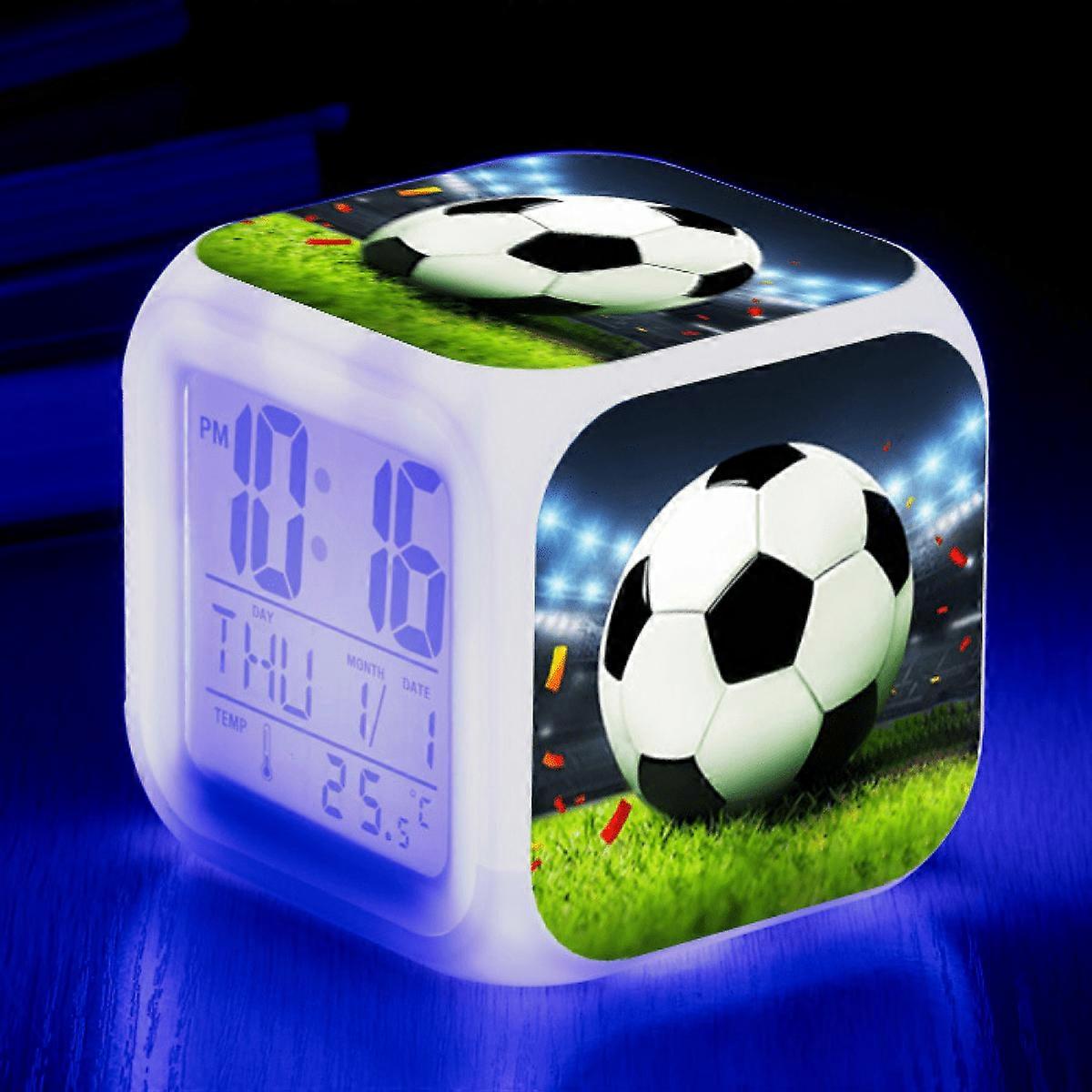 LED Alarm Clock with Soccer Pattern, Glowing Digital Desk Clock, Colorful Electronic Table Clock for Kids Adults, Compatible with HTNL#848