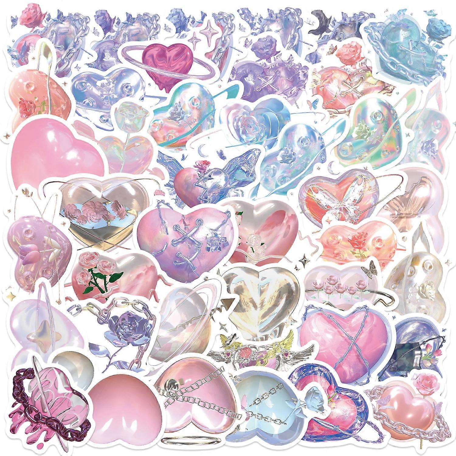 60 Korean-style rose and heart stickers for journaling, 3D visual effect, self-adhesive stickers, to decorate phone cases and tablets.
