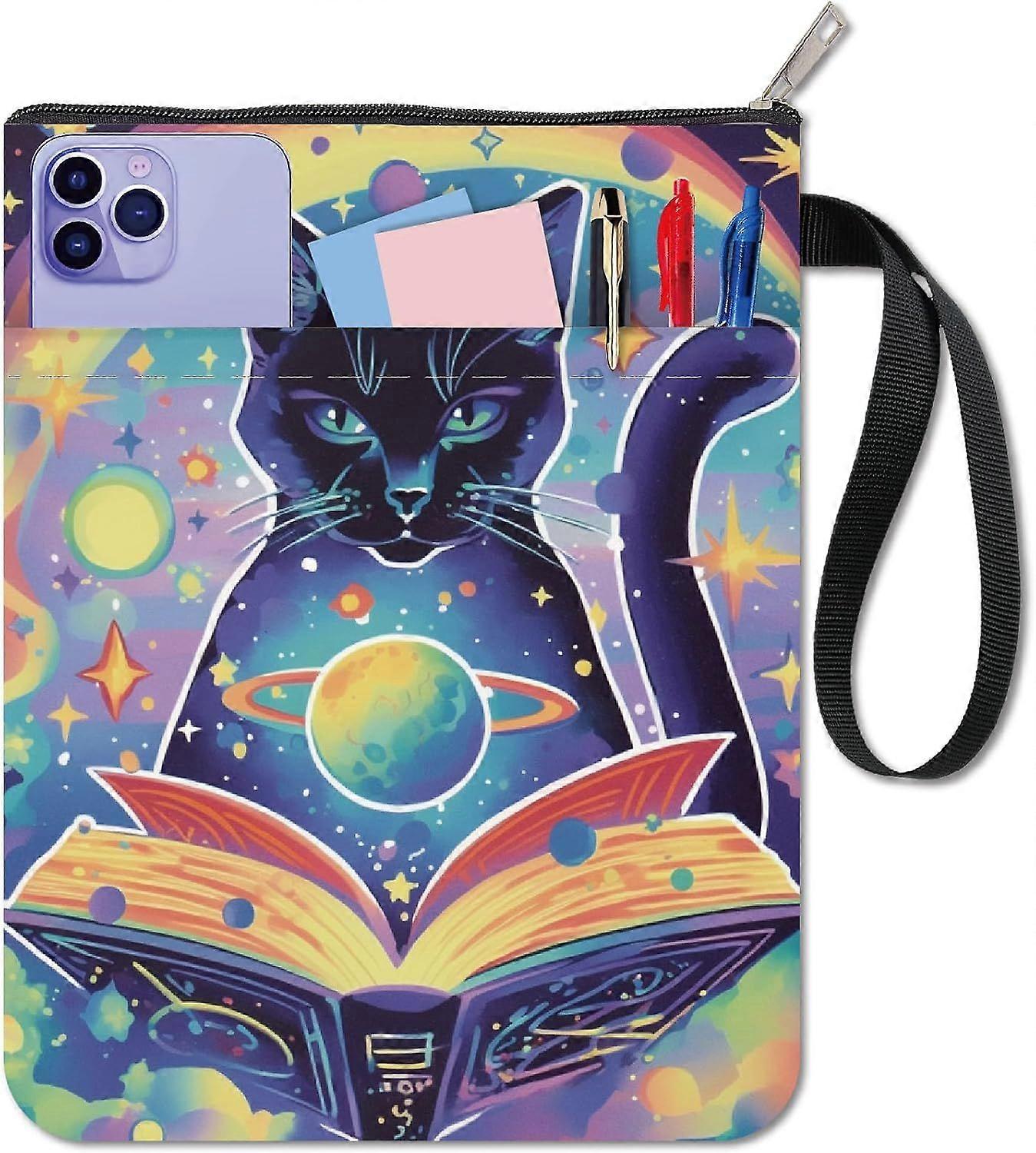 Cat Book Covers Planet Book Protector Colorful Book Sleeve for Paperbacks Washable Fabric Cloth Book Cover with Zipper and Extra Sleeve Pocket for Boo