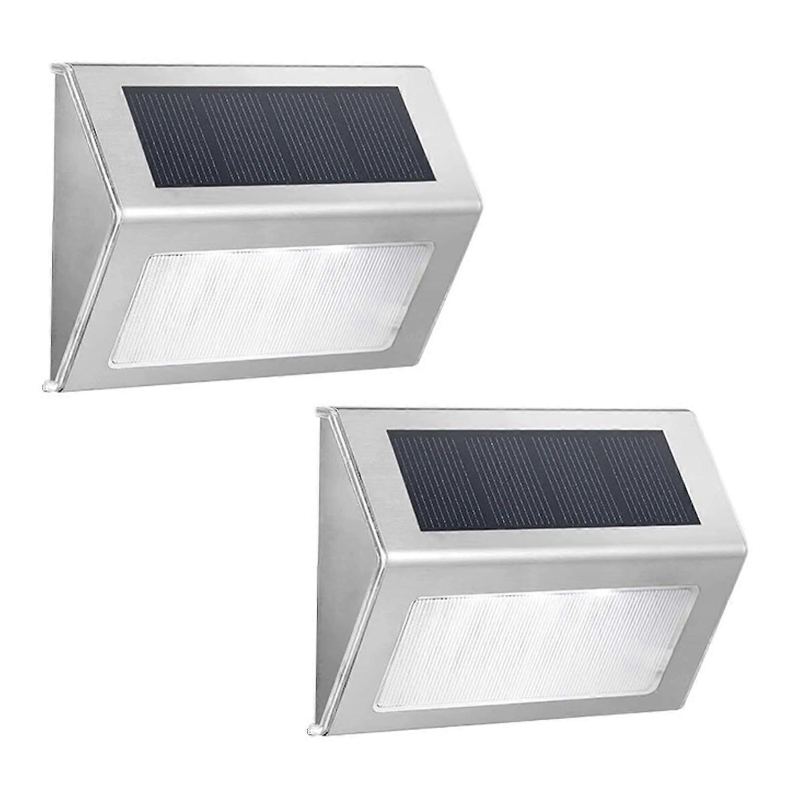 Solar Step Lights Waterproof Stainless Steel LED Deck Lighting with Smart Sensor 2PCS Cold Light