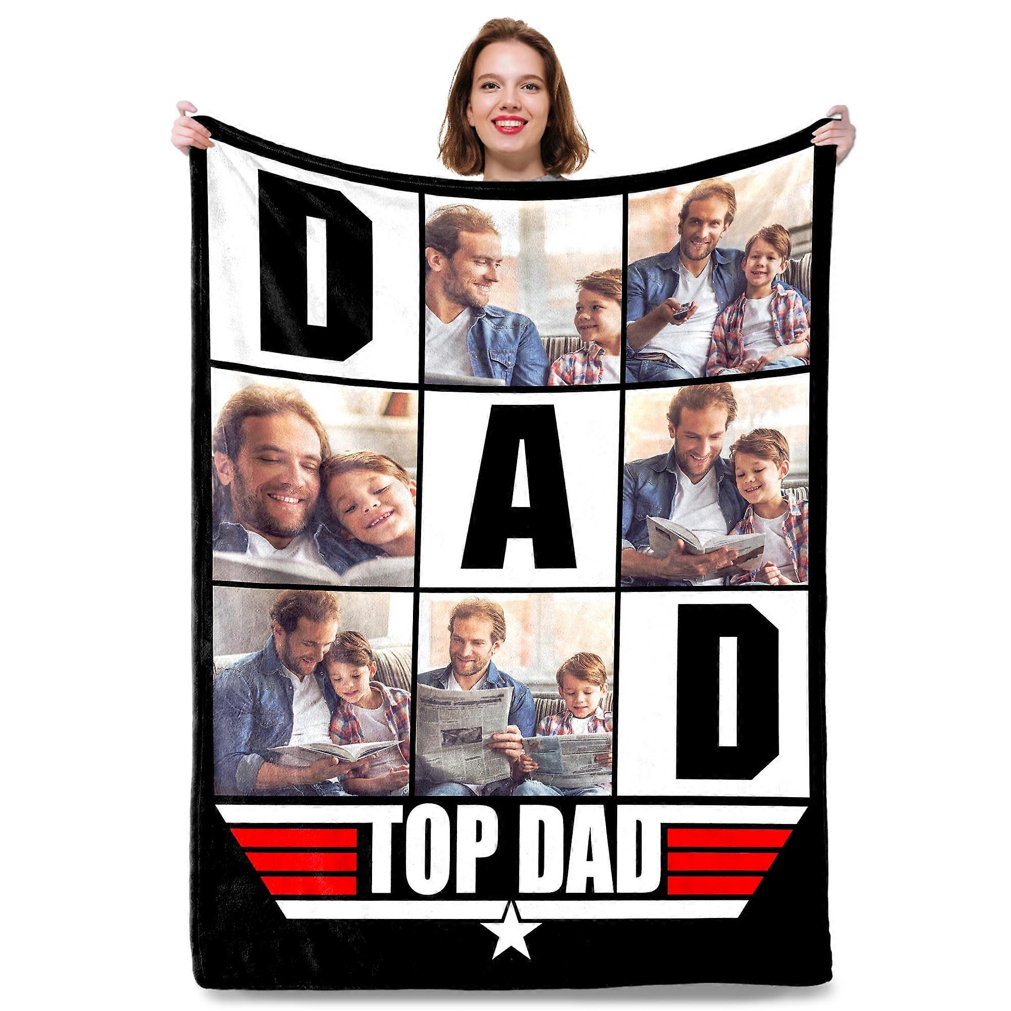 Dad Photo Blanket  Custom Flannel Throw with 6 Photo Collage, Father's Day Gift