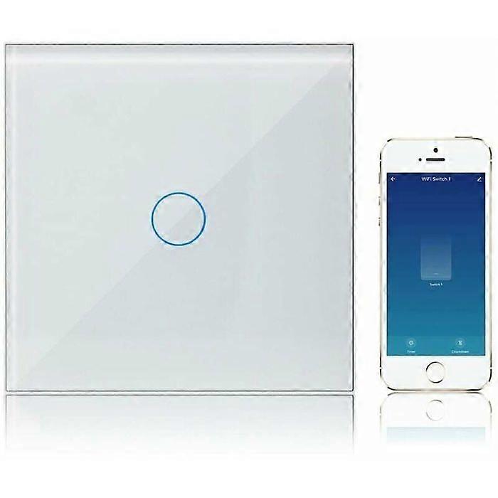 Tuya Smart WiFi Light Switch EU US Type Wall Touch Switch 1 2 3 Gang Compatible with Alexa Hey Goge Neutral Wire Optional-White 1 Gang-EU